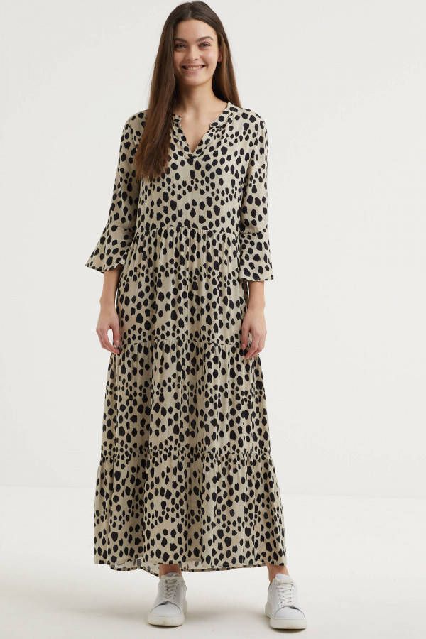 Smashed Lemon maxi jurk met all over print ecru/zwart