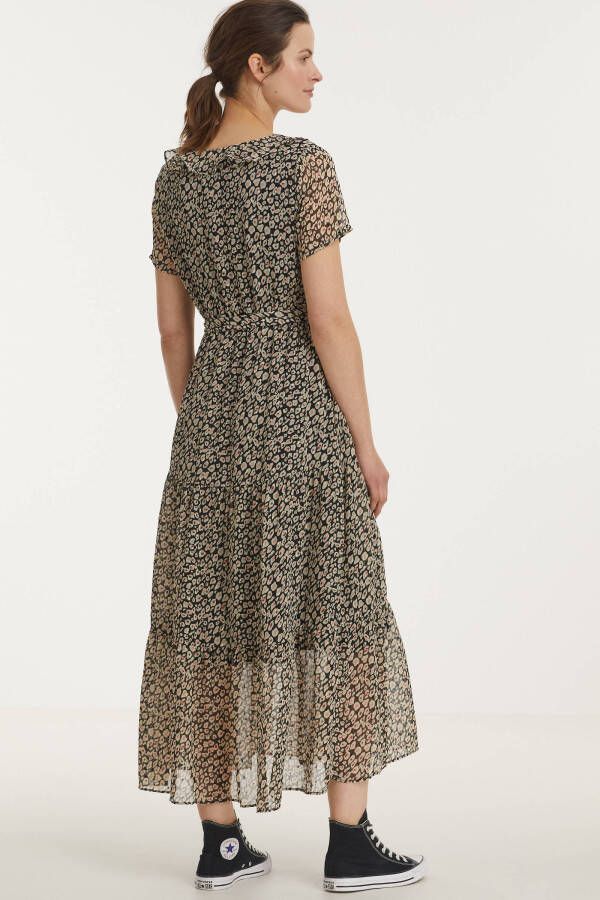 Smashed Lemon semi transparante jurk met all over print en ruches zwart/roze