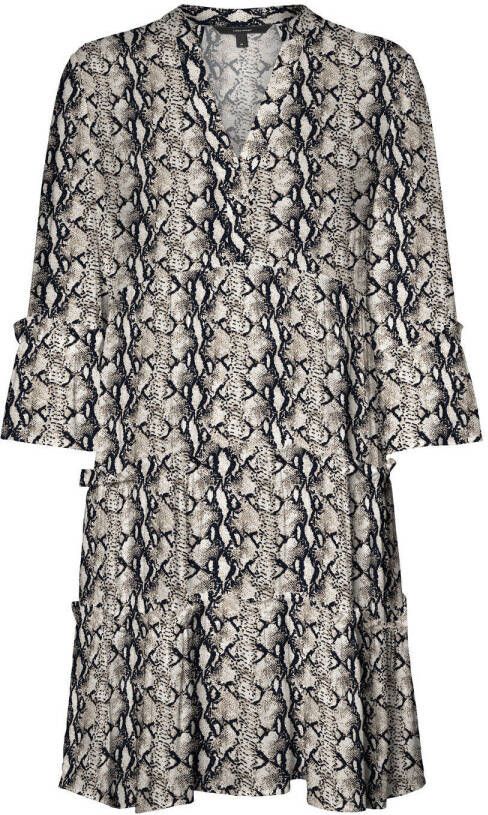VERO MODA A lijn jurk VMSIMPLY met all over print en ruches beige/zwart