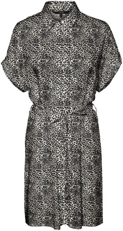 VERO MODA blousejurk VMSIMPLY met panterprint en ceintuur beige/zwart