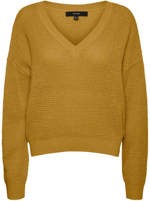 VERO MODA gebreide trui VMLEANNA van gerecycled polyester mosterdgeel