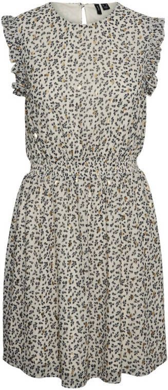 VERO MODA jurk VMPENNY met all over print en ruches ecru/zwart