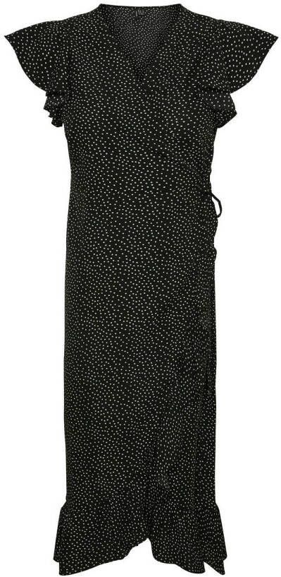 VERO MODA wikkeljurk VMNIL met all over print en ruches zwart/wit
