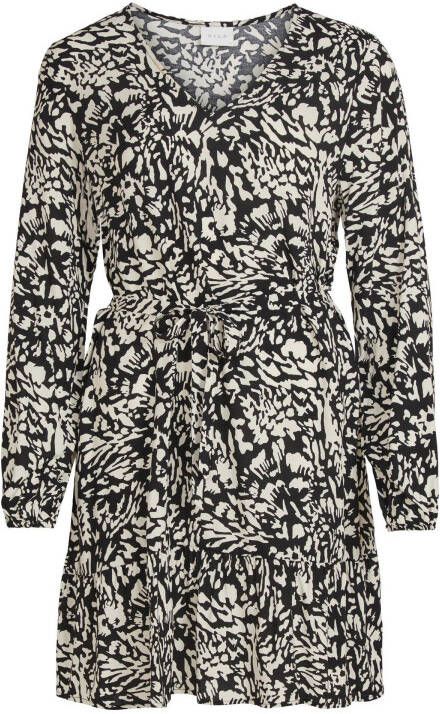VILA A lijn jurk VIAYA met all over print en ceintuur zwart/ecru