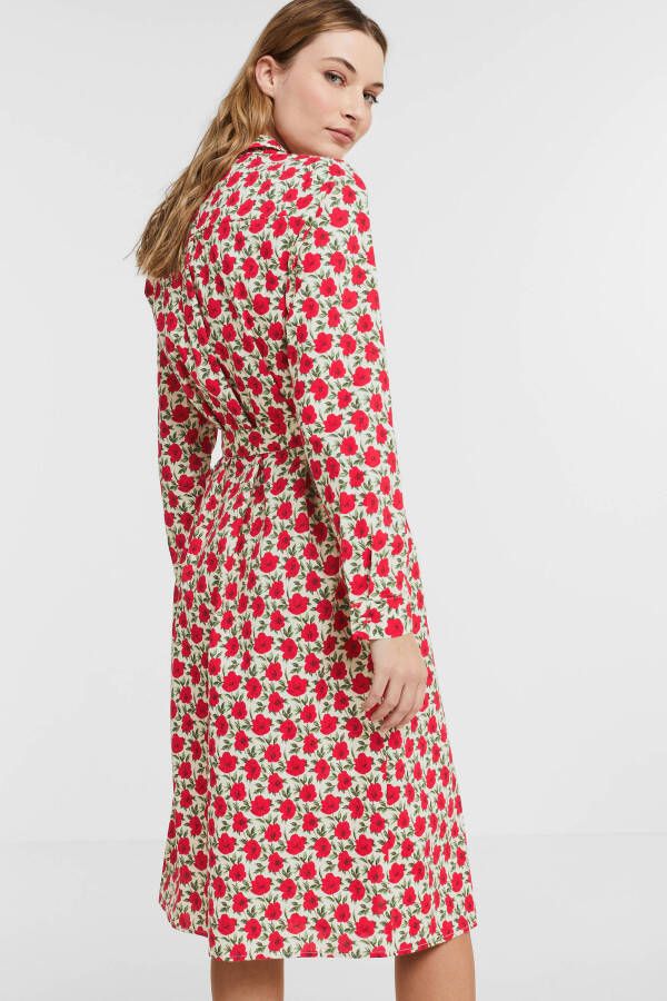 VILA gebloemde blousejurk VIKISSES ecru/rood