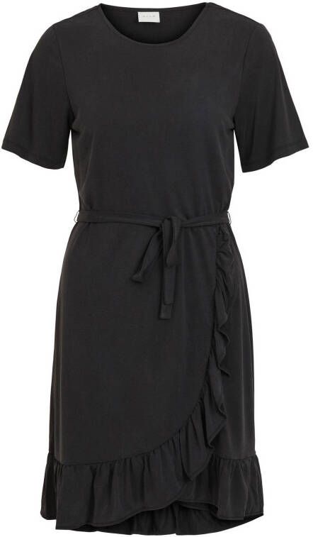 VILA jurk VIKALIE met ruches zwart