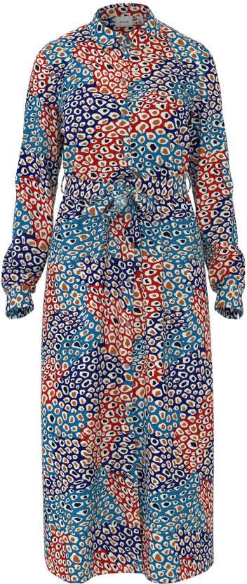 VILA maxi blousejurk VITUNES met all over print en ceintuur blauw/rood/wit