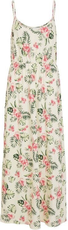 VILA maxi jurk VIPURE met bladprint ecru/groen/roze