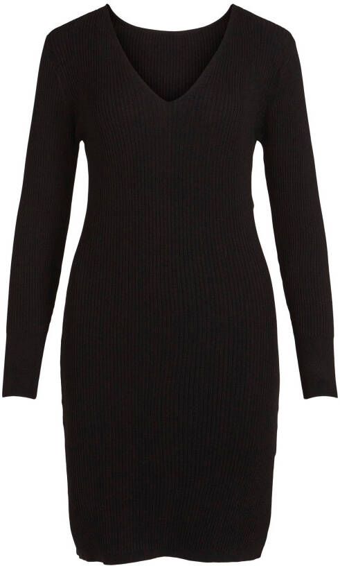 VILA ribgebreide jurk VIGABBI zwart