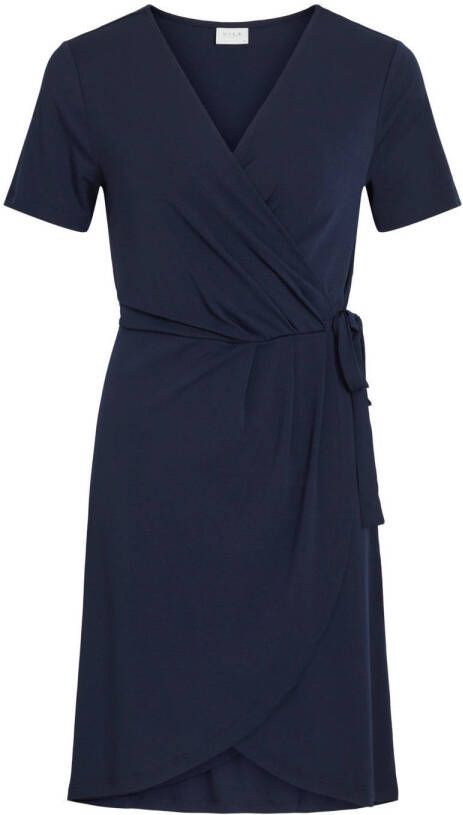 VILA wikkeljurk VINAYELI van gerecycled polyester blauw