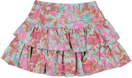 Vingino gebloemde rok Queena lichtblauw/roze
