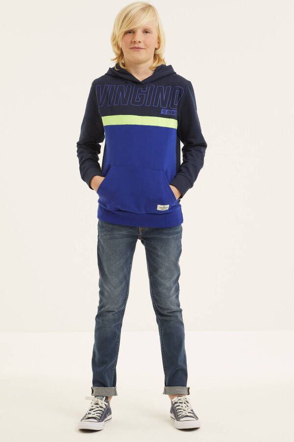 Vingino hoodie Nifaso met logo donkerblauw/blauw/geel