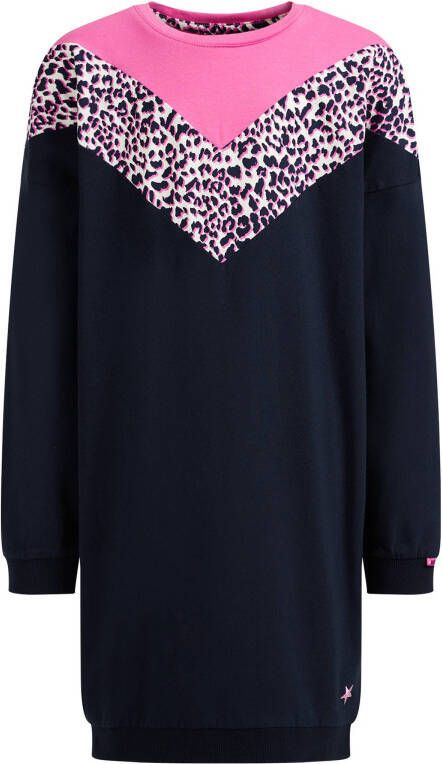 WE Fashion sweatjurk met panterprint donkerbaluw/roze