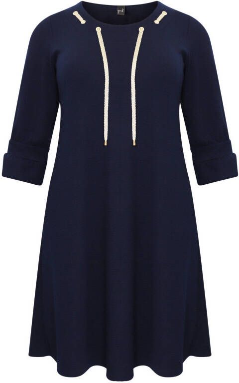 Yoek A lijn jurk BUBLÉ met volant donkerblauw/goud