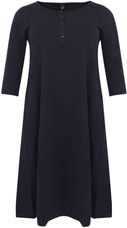 Yoek A lijn jurk met plooien in katoen donkerblauw