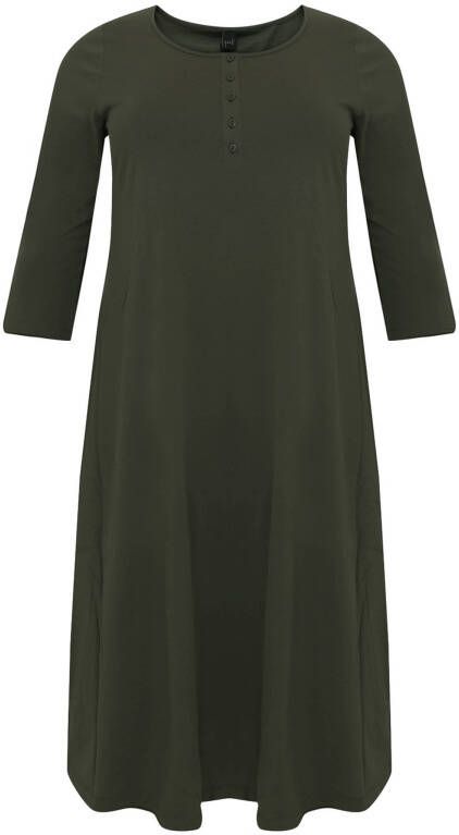 Yoek A lijn jurk met plooien in katoen donkergroen