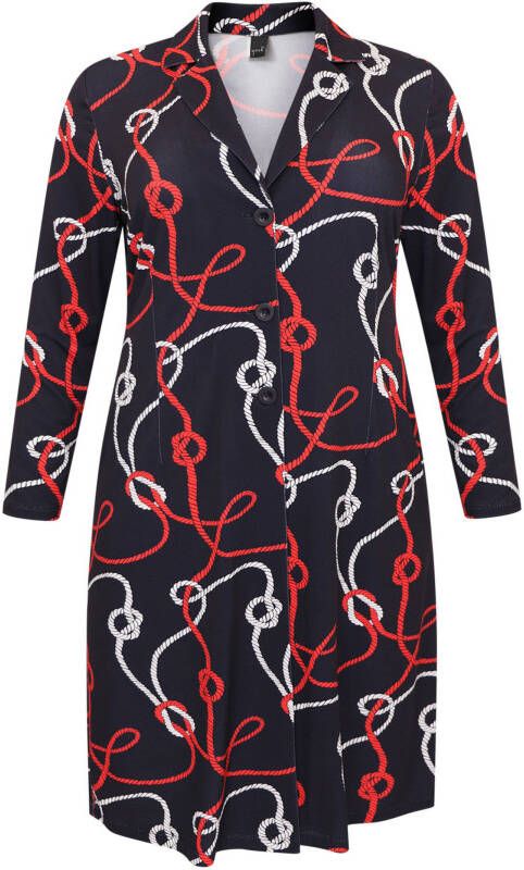 Yoek blazer NAUTIQUE met all over print donkerblauw/rood/wit