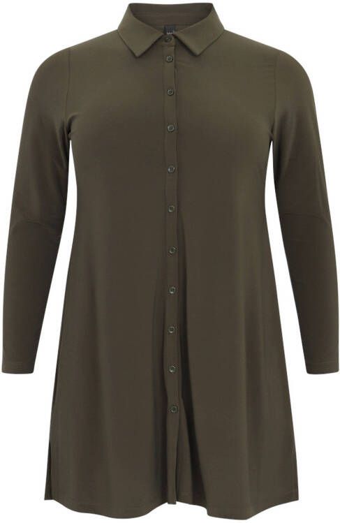 Yoek blouse van travelstof DOLCE donkergroen