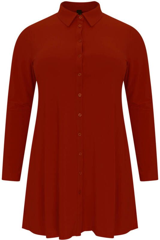 Yoek blouse van travelstof DOLCE met plooien roodbruin