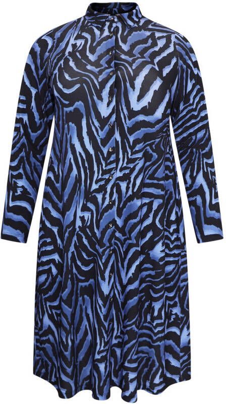 Yoek blousejurk KAMEO met zebraprint blauw/lichtblauw/zwart