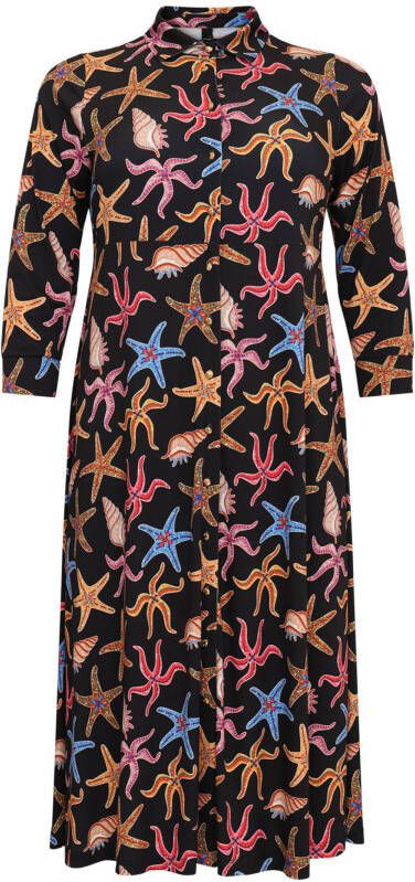 Yoek blousejurk MARINA met all over print zwart/multi