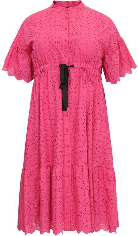 Yoek blousejurk met volant roze/zwart