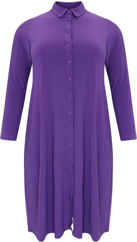 Yoek blousejurk van travelstof DOLCE met plooien paars