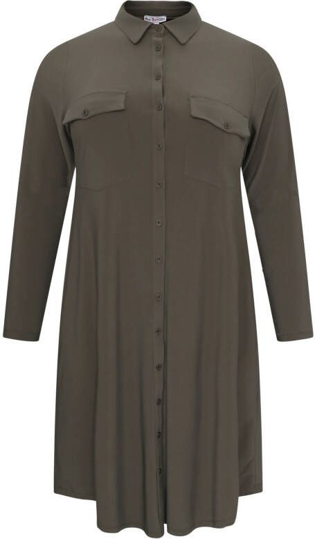 Yoek blousejurk van travelstof DOLCE olijfgroen