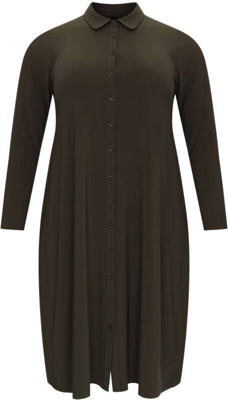 Yoek blousejurk van travelstof DOLCE olijfgroen