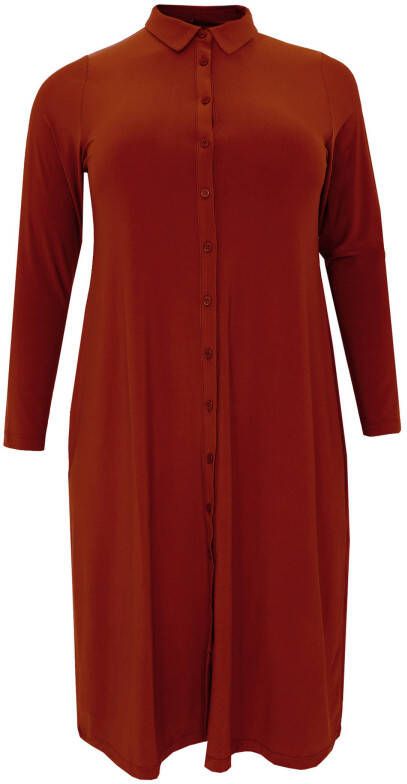 Yoek blousejurk van travelstof DOLCE roodbruin