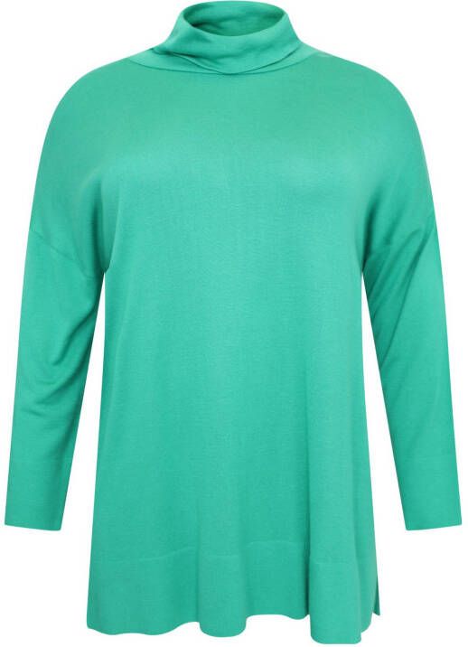 Yoek fijngebreide oversized trui met col groen