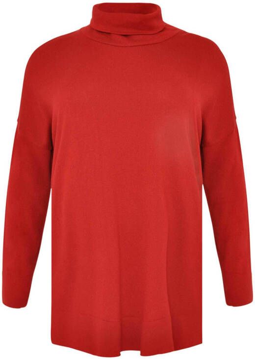 Yoek fijngebreide oversized trui met col rood
