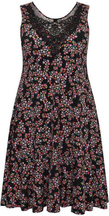 Yoek gebloemde A lijn jurk RUBY zwart/multi