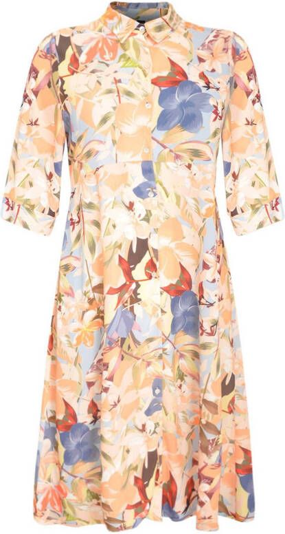 Yoek gebloemde blousejurk PASTEL licht oranje/lichtblauw/rood