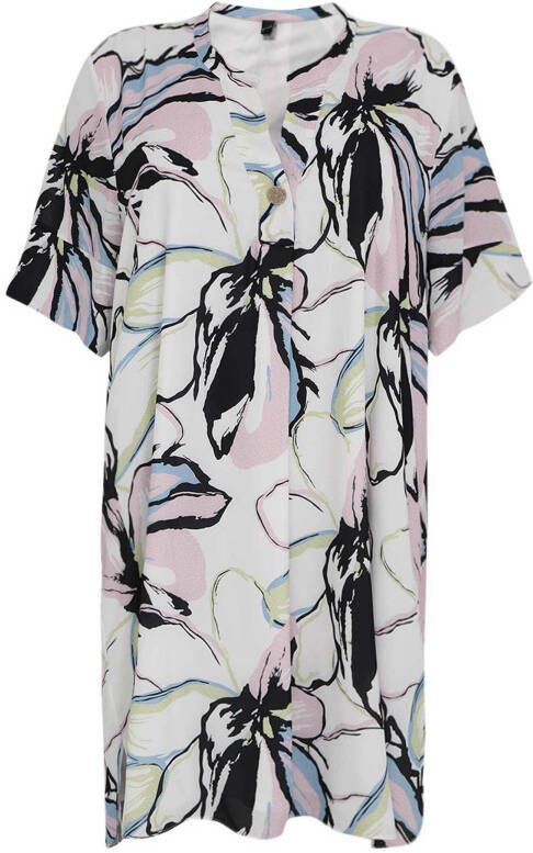 Yoek gebloemde jurk wit/lichtroze/zwart