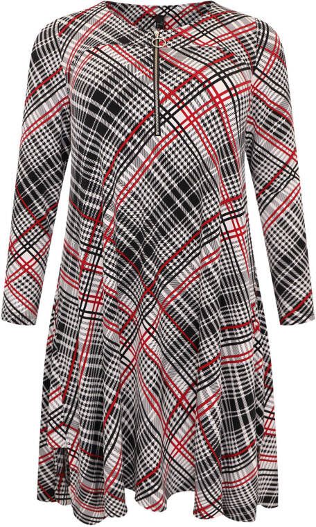 Yoek geruite A lijn jurk CHECK wit/zwart/rood