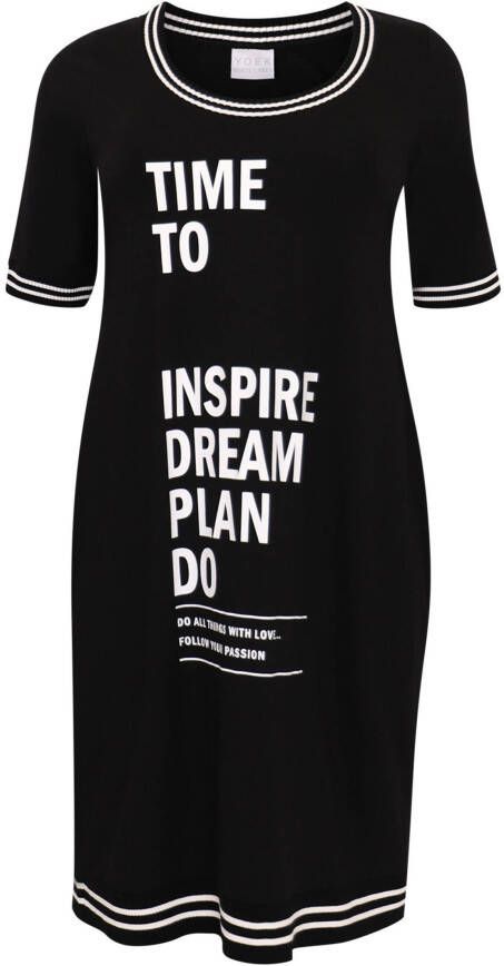 Yoek jurk INSPIRE met contrastbies en tekst zwart/wit