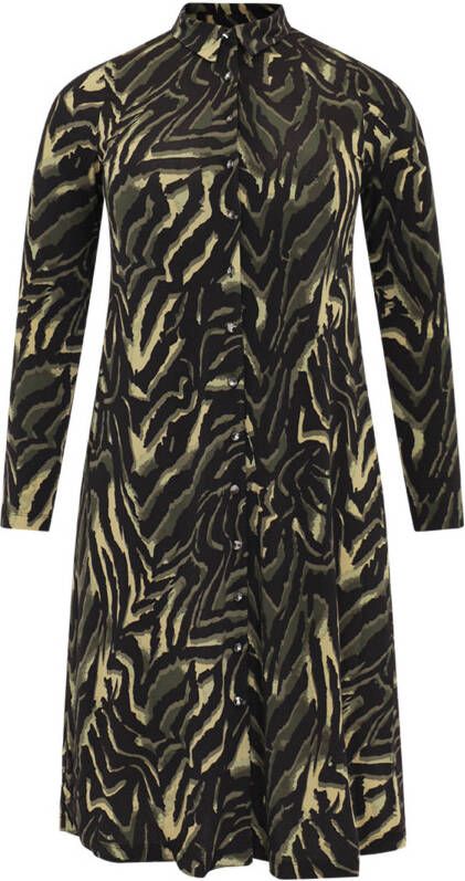Yoek jurk KAMEO met zebraprint olijfgroen/lichtgroen/zwart
