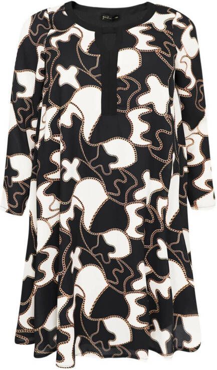 Yoek jurk met all over print zwart/wit