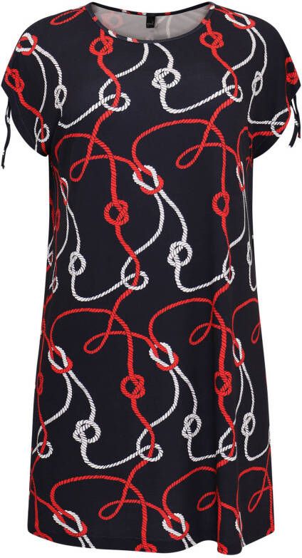 Yoek jurk NAUTIQUE met all over print donkerblauw/wit/rood