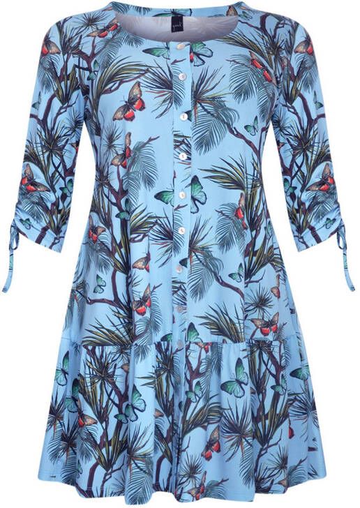 Yoek jurk PAPILLON met all over print en volant lichtblauw/rood/groen