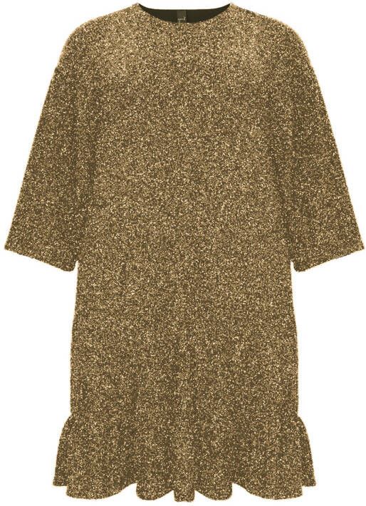 Yoek jurk SPARKLE met volant goud