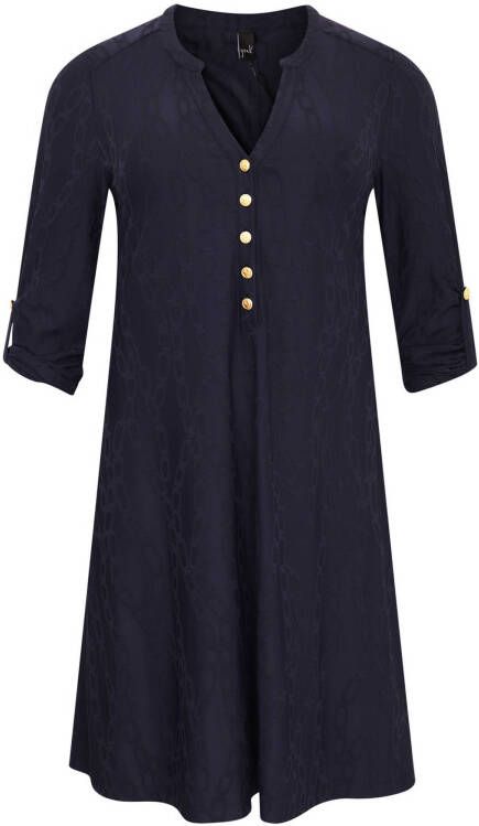 Yoek korte A lijn jurk van travelstof met ketting patroon CHAINS donkerblauw