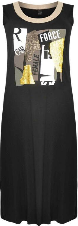 Yoek maxi jurk met printopdruk en pailletten zwart/beige/wit