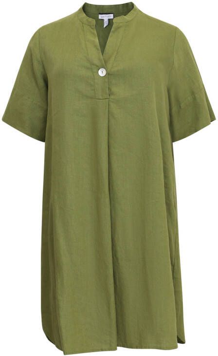 Yoek PORTRAITS jurk LINEN met all over print olijfgroen