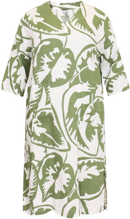 Yoek PORTRAITS jurk SAVINA met all over print wit/olijfgroen