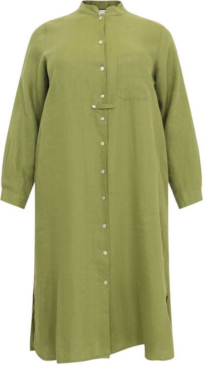 Yoek PORTRAITS lange blouse van linnen met zijsplitjes LINEN olijfgroen
