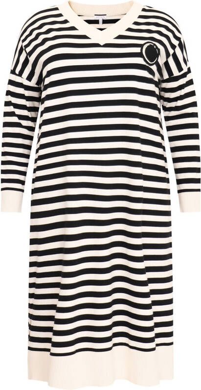 Yoek PORTRAITS wijdvallende katoenen midi jurk STRIPE ecru/zwart