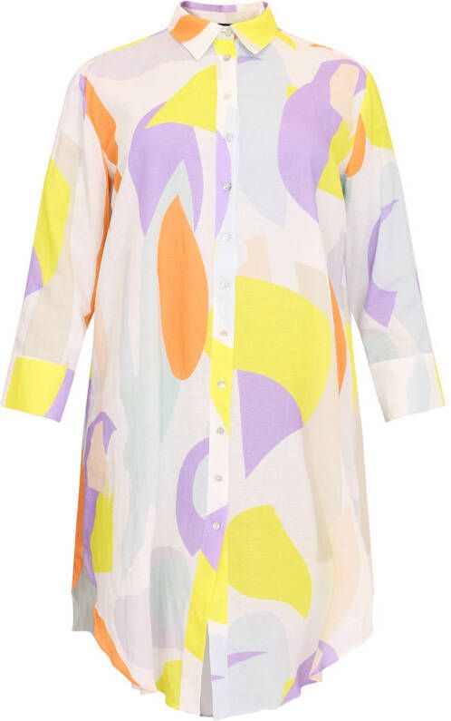 Yoek PORTRIATS blousejurk FLOWLY met all over print wit/geel/paars
