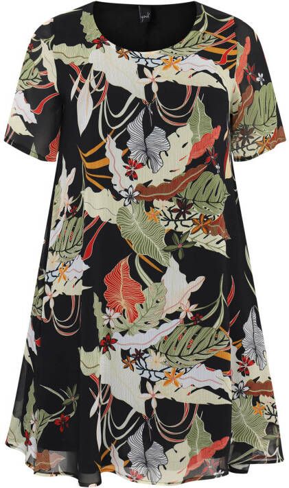 Yoek semi transparante A lijn jurk ZAZOE van gerecycled polyester zwart/groen/rood